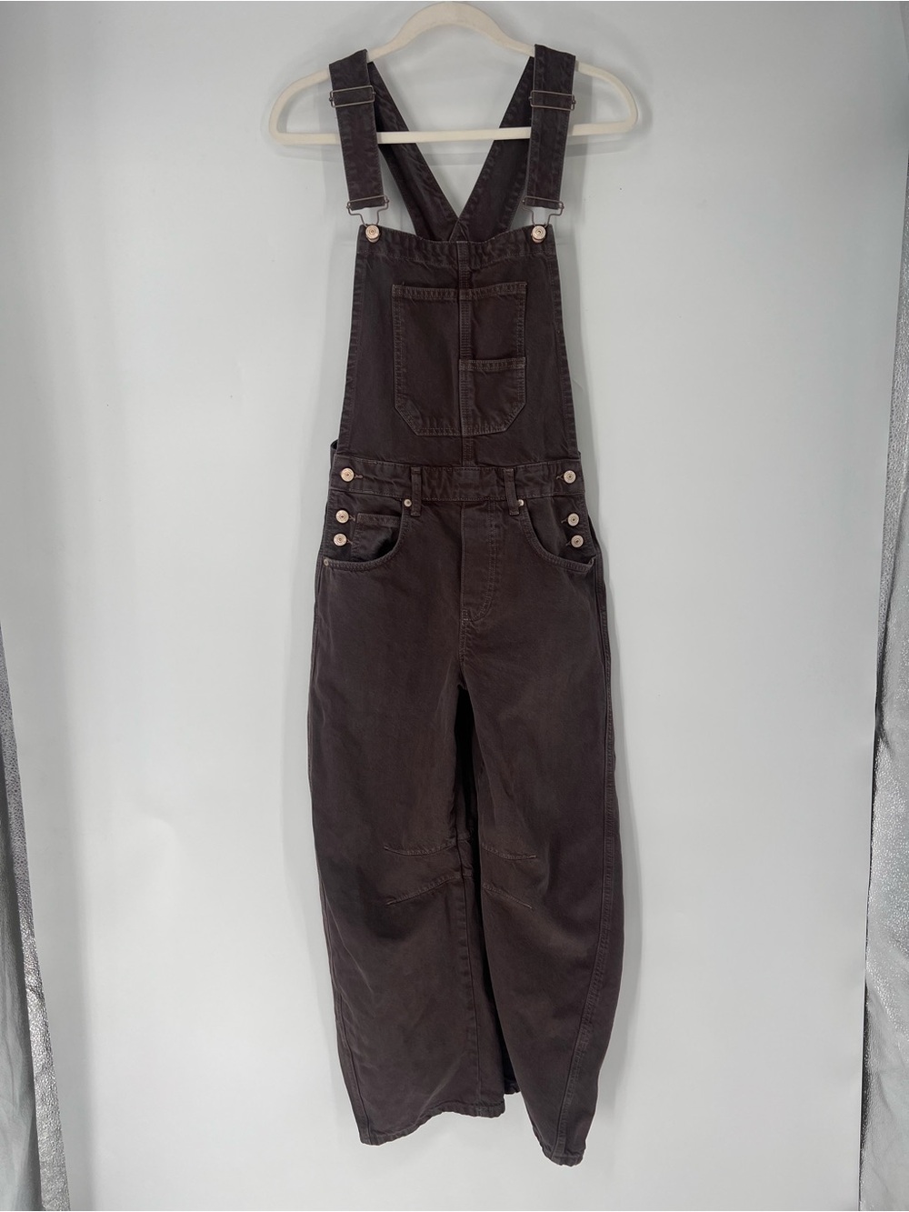We The Free Brown Good Luck Barrel Denim Classic Bohemian Oversized Overalls XS